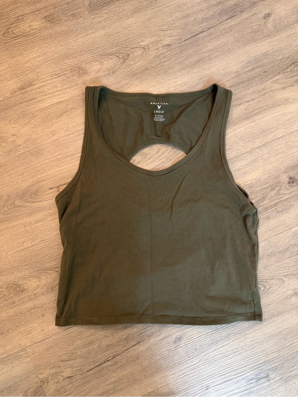 American Eagle Outfitters Olive Cropped Tank with Keyhole